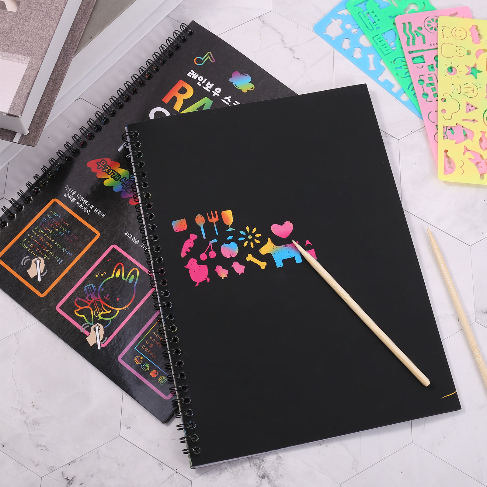 HEQUSIGNS 2Pcs Scratch Paper Art, Magic Rainbow Scratch Notebook